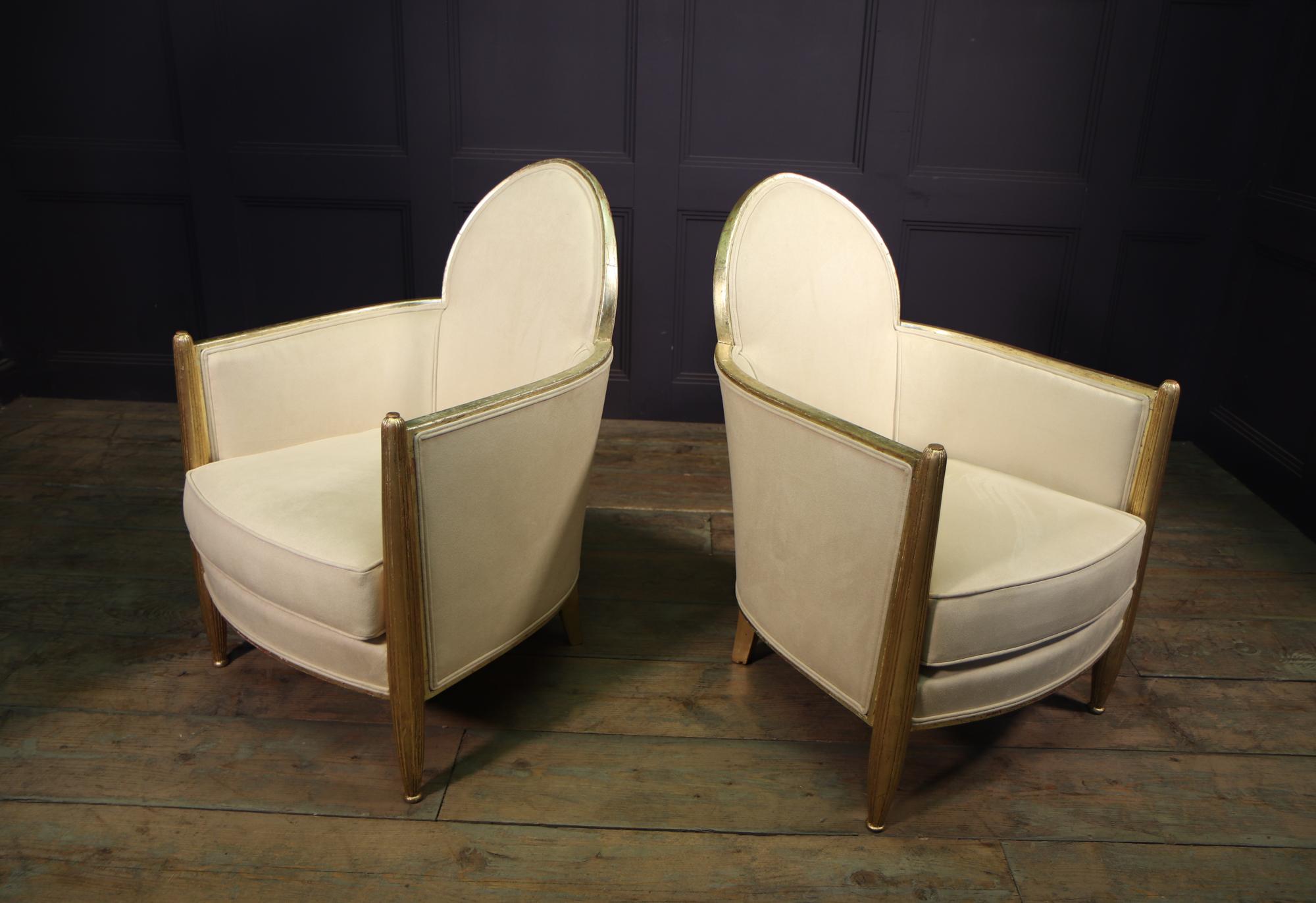 Pair of French Art Deco Armchairs in Parcel Gilt Wood 2