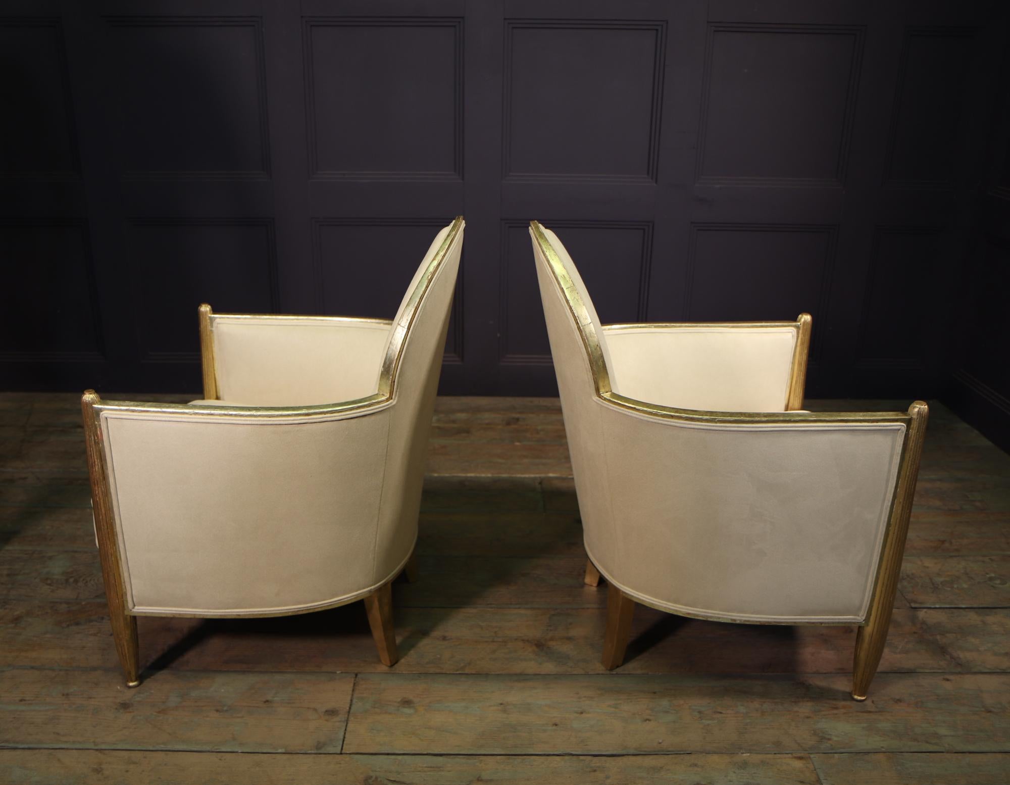 Pair of French Art Deco Armchairs in Parcel Gilt Wood 3