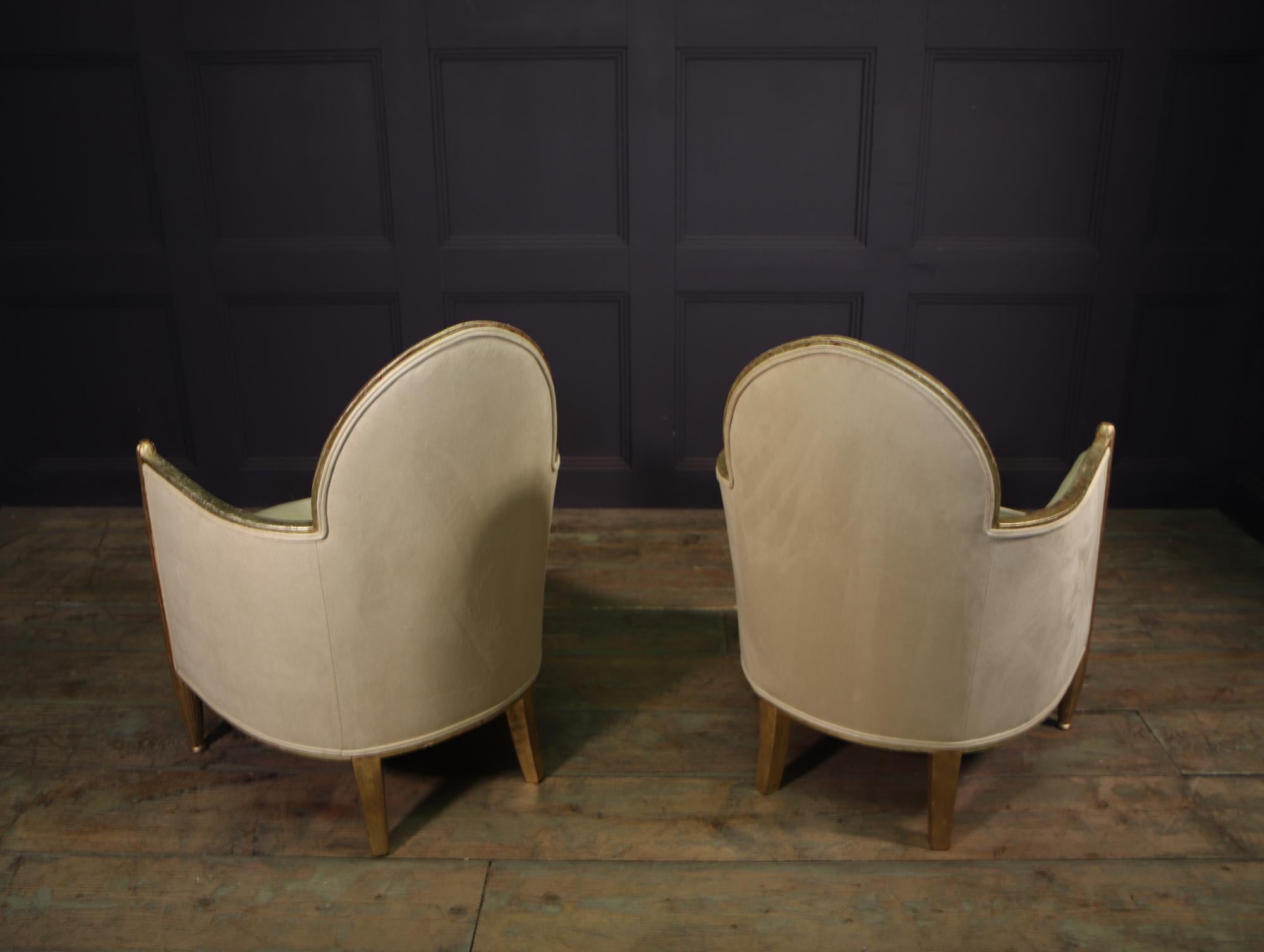Pair of French Art Deco Armchairs in Parcel Gilt Wood 4