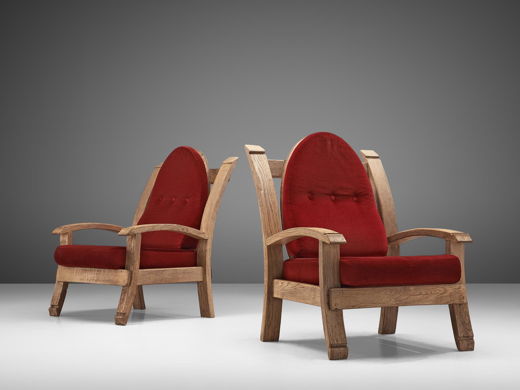Mid-20th Century Pair of French Art Deco Armchairs in Solid Oak