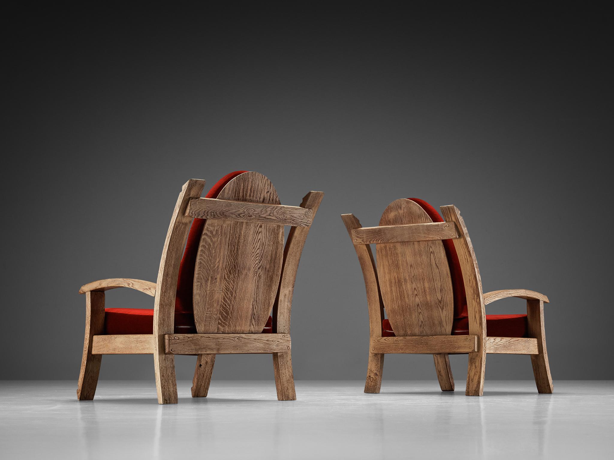 Mid-20th Century Pair of French Art Deco Armchairs in Solid Oak 