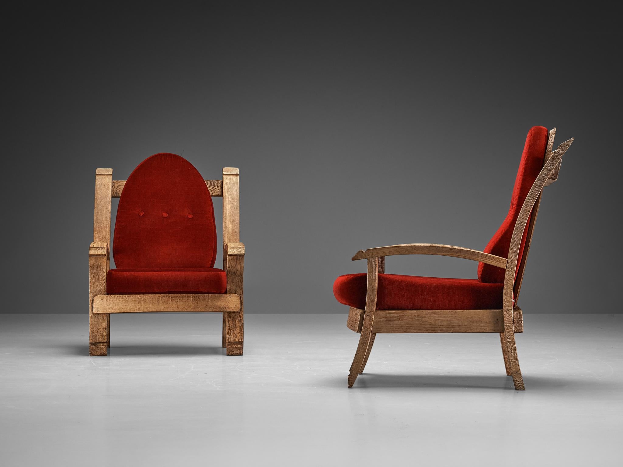 Pair of French Art Deco Armchairs in Solid Oak  2