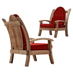 Pair of French Art Deco Armchairs in Solid Oak