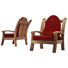 Pair of French Art Deco Armchairs in Solid Oak