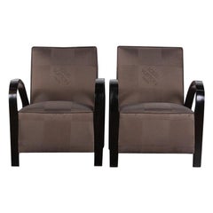 Pair of French Art Deco Armchairs Louis Vuitton Upholstery