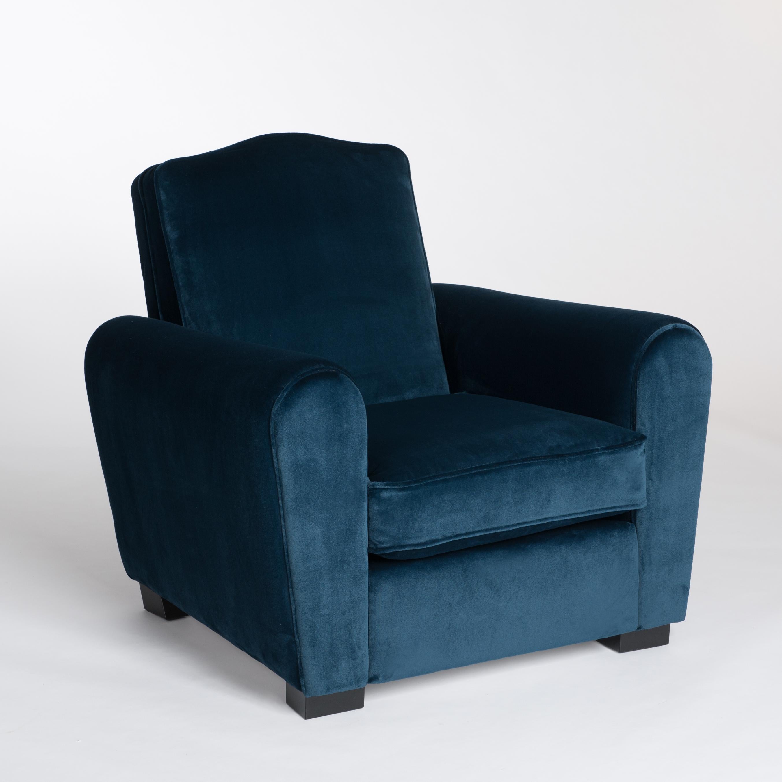 Pair of French Art Deco Armchairs or Club Chairs in Turquois Velvet from Rubelli In Excellent Condition In Salzburg, AT