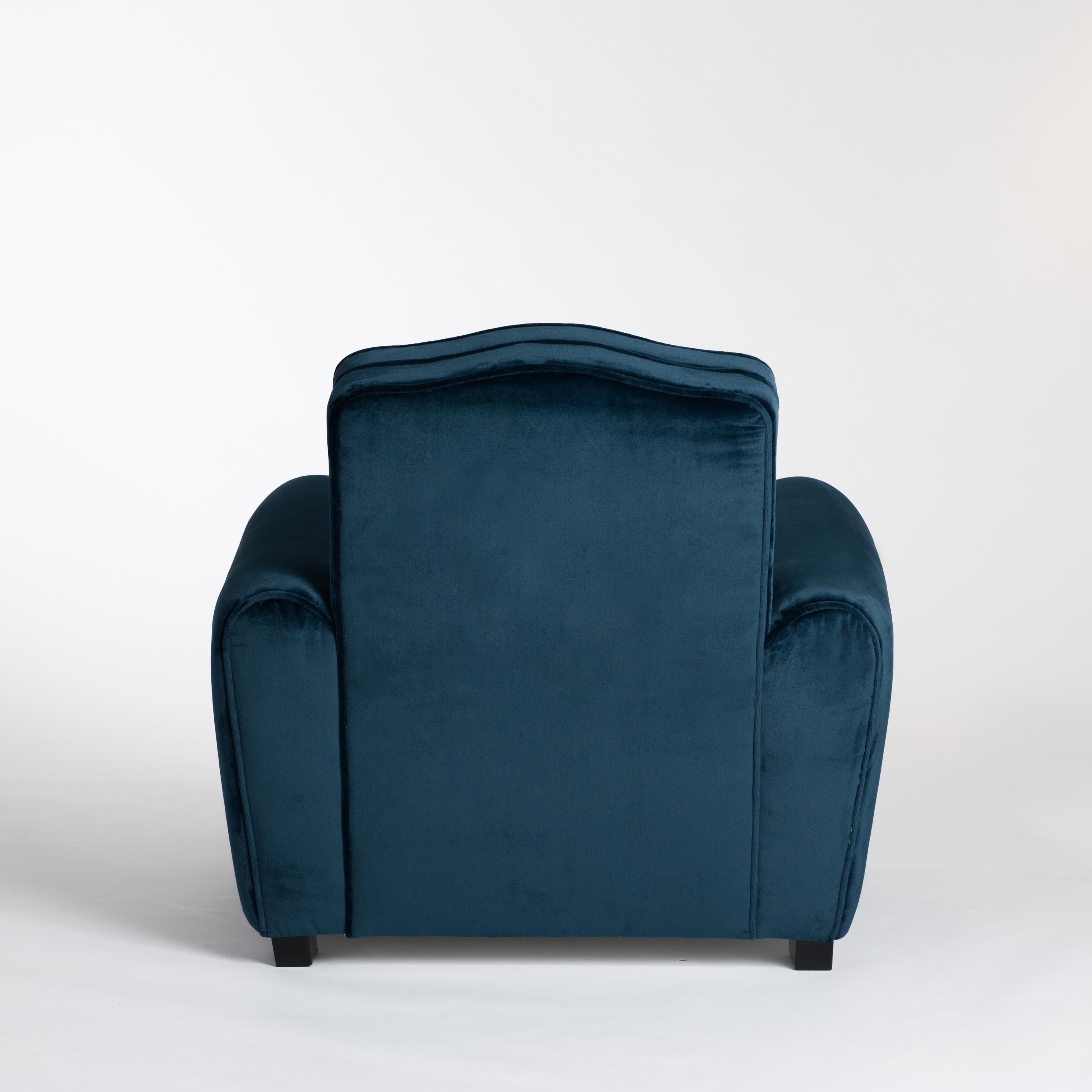 Pair of French Art Deco Armchairs or Club Chairs in Turquois Velvet from Rubelli 2