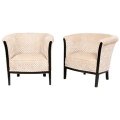 Pair of French Art Deco Armchairs with Black Lacquer Frames Salon Chairs