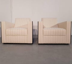 Pair of French Art Deco Armchairs with Lacquered Macassar Ebony Veneer