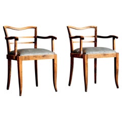 Pair of French Art Deco Armchairs with new velvet seats France, 1930s