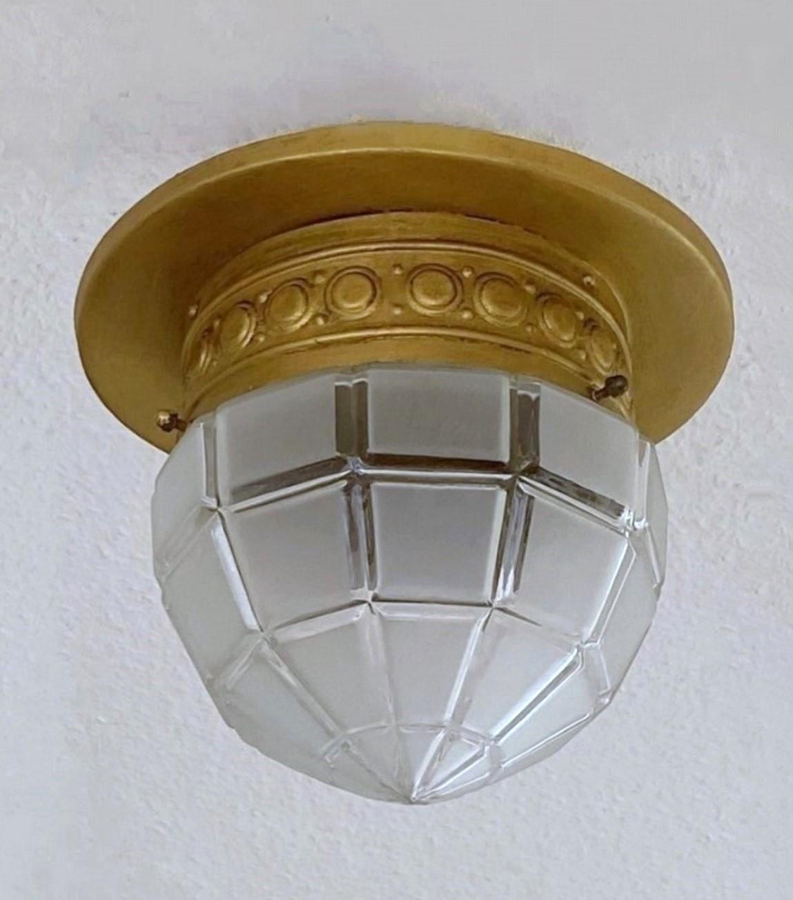 20th Century Pair of French Art Deco Art Glass Flush Mounts Ceiling Lights, 1930s For Sale