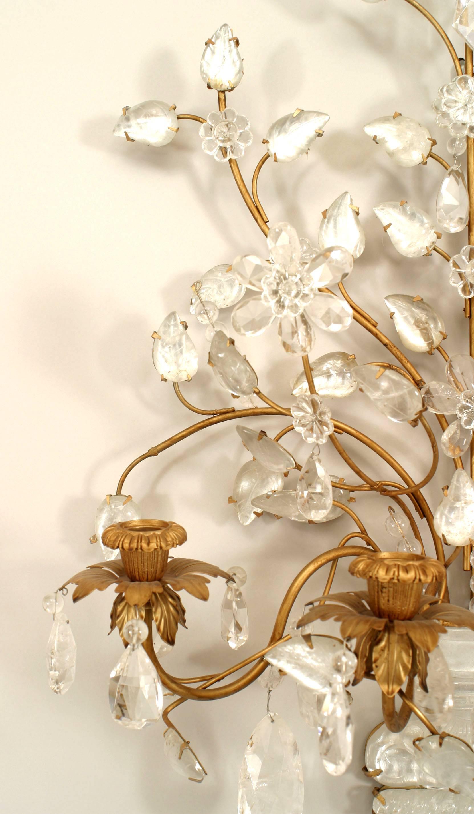 Pair of Maison Bagues French Art Deco Floral Crystal Wall Sconces In Good Condition For Sale In New York, NY