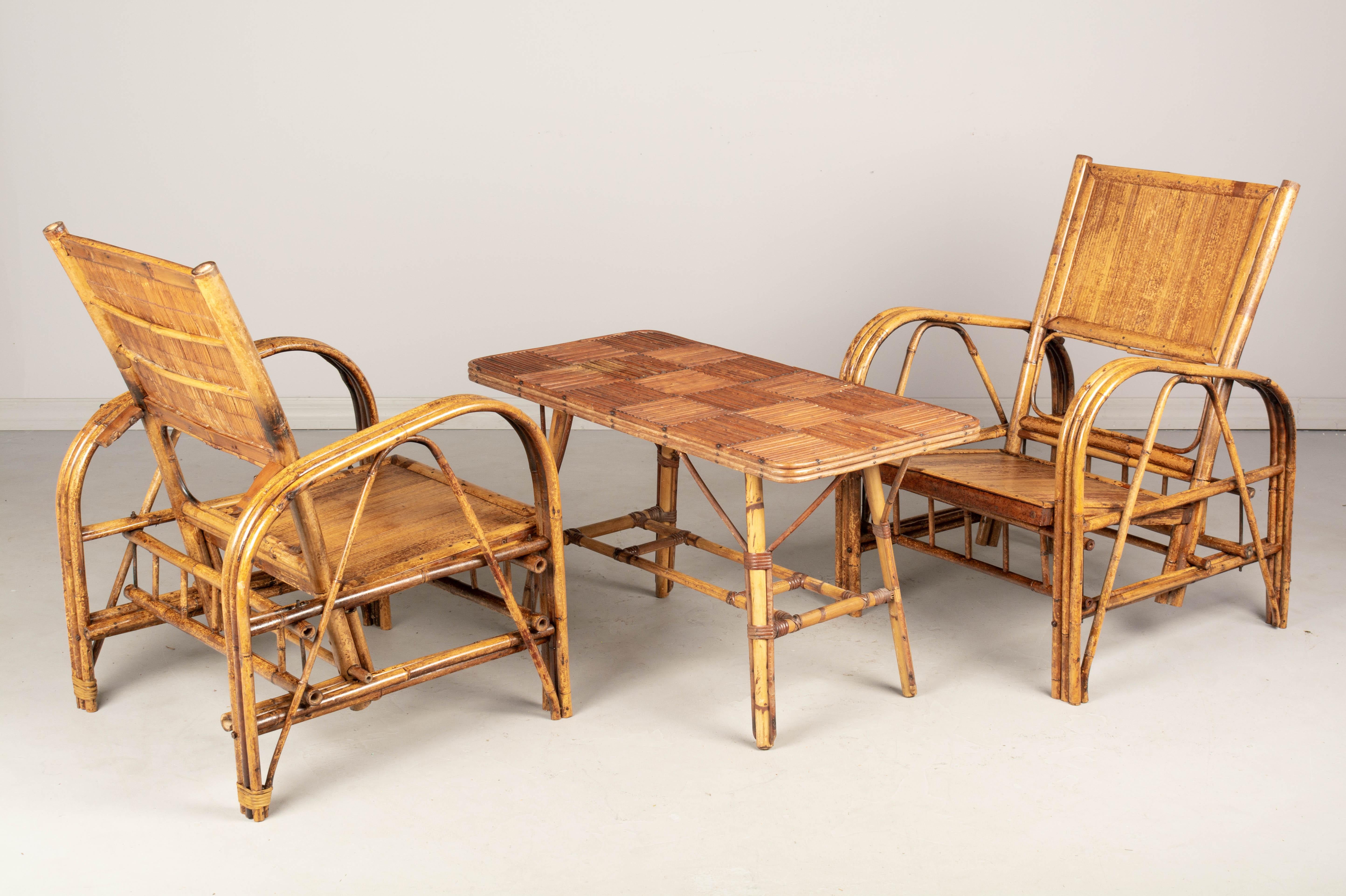 Pair of French Art Deco Bamboo Lounge Chairs 4