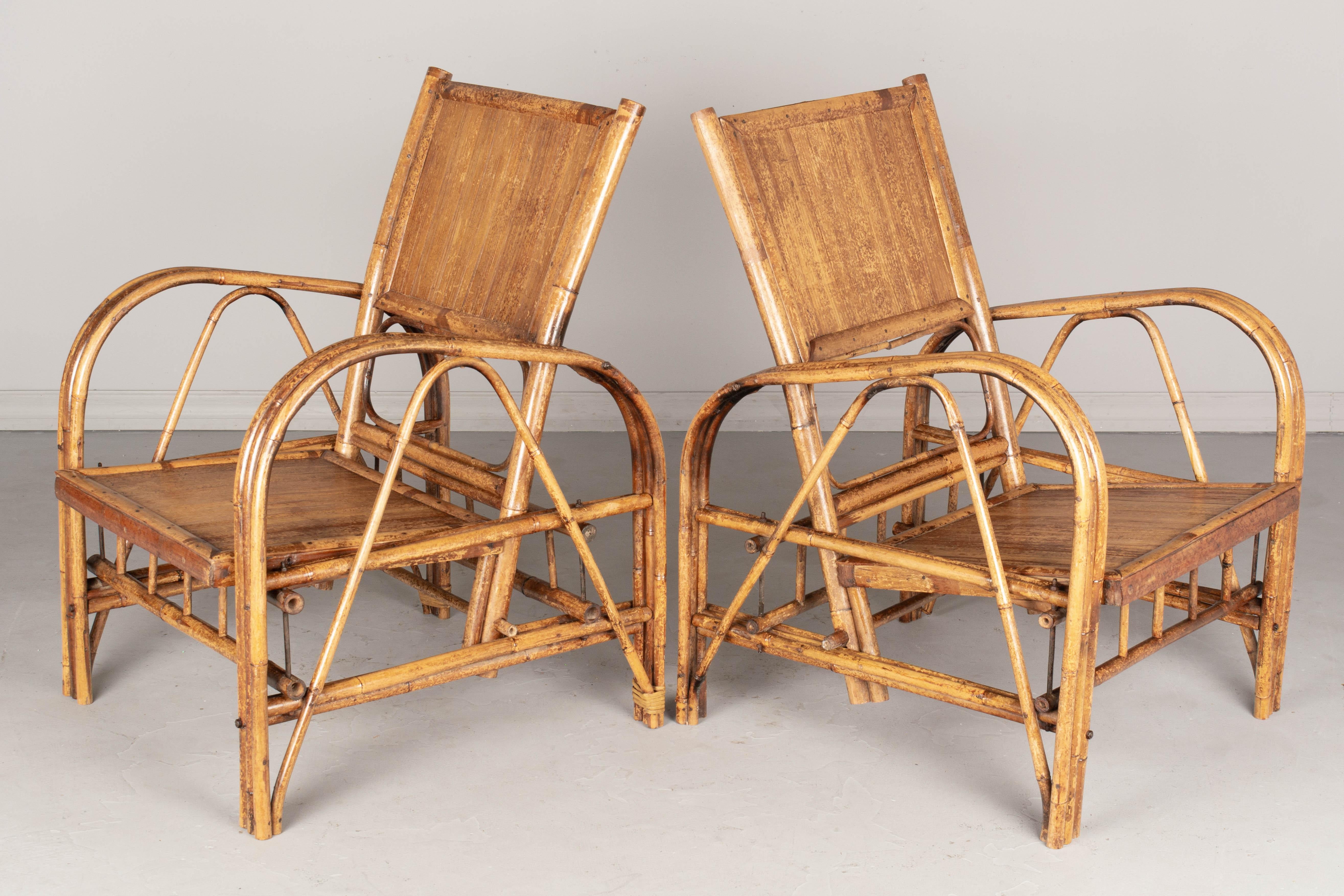 Hand-Crafted Pair of French Art Deco Bamboo Lounge Chairs
