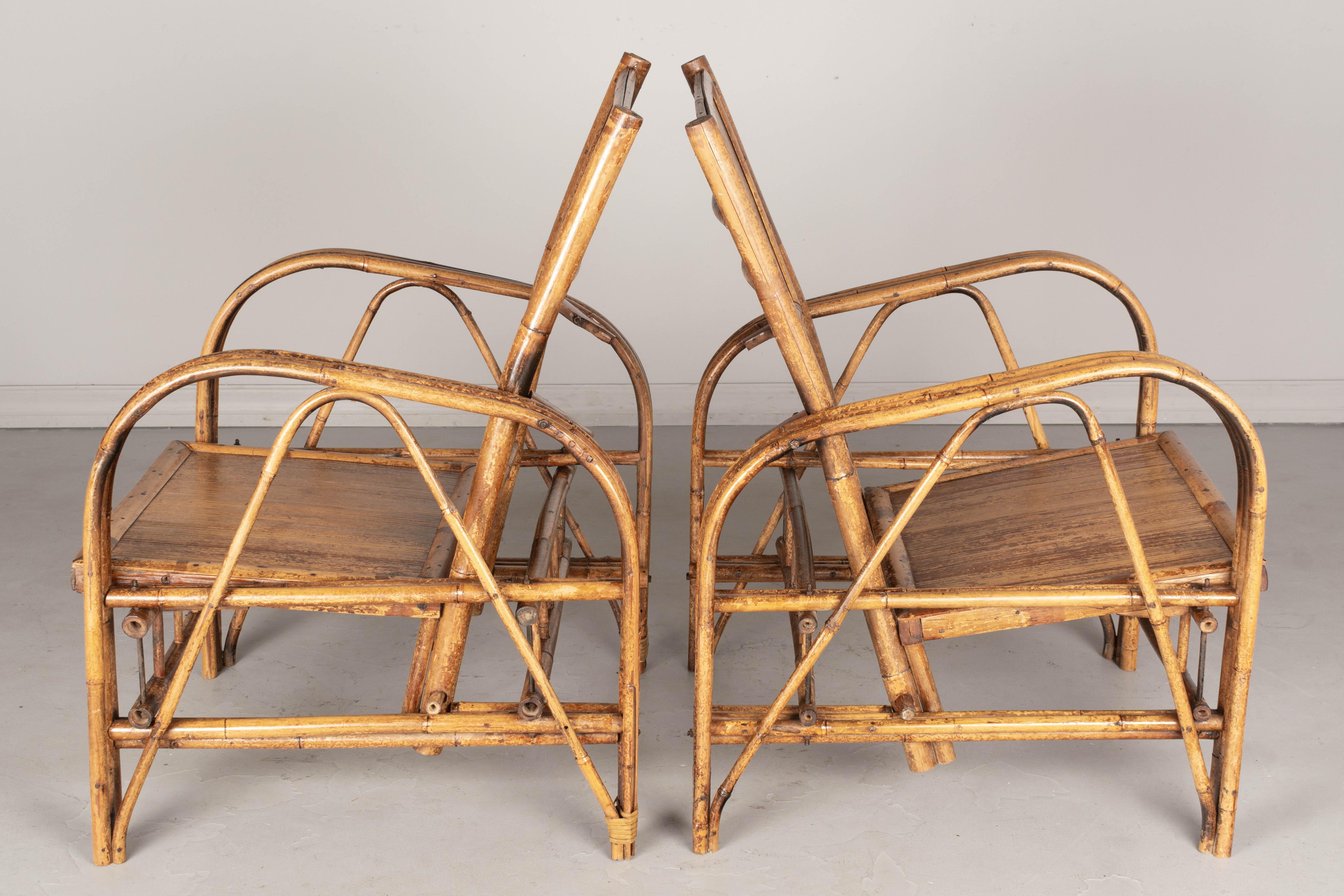 Pair of French Art Deco Bamboo Lounge Chairs In Good Condition In Winter Park, FL