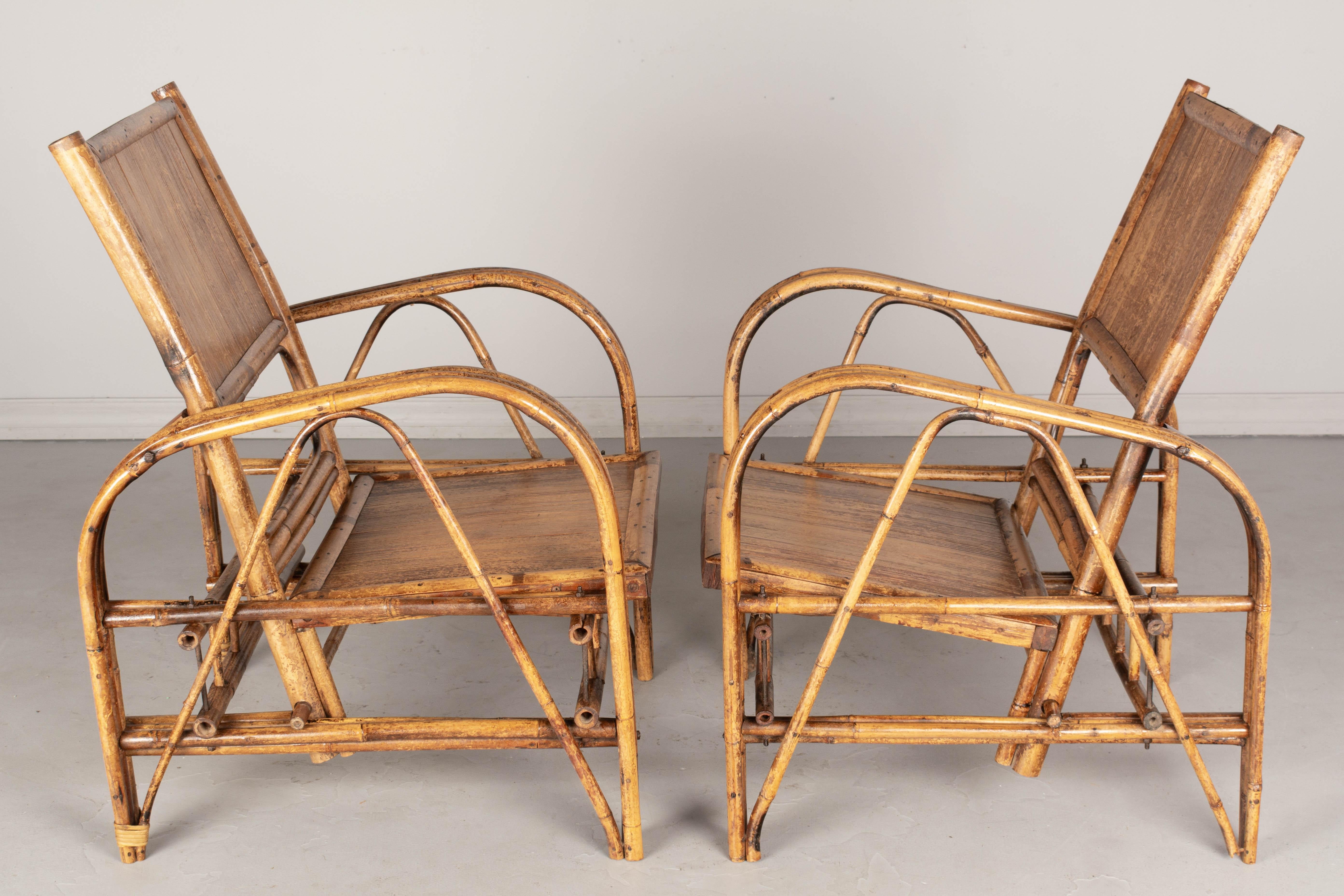 20th Century Pair of French Art Deco Bamboo Lounge Chairs