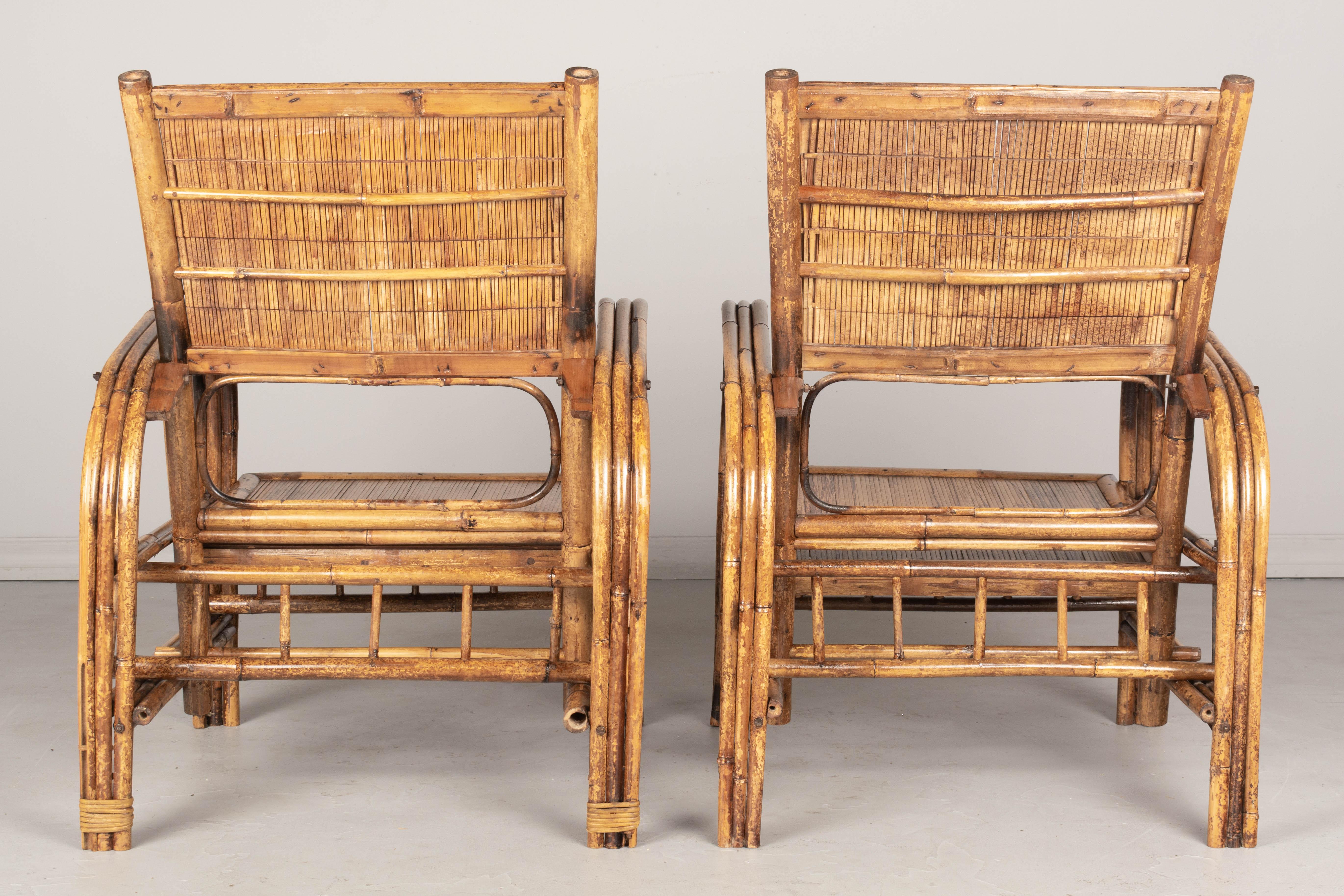 Pair of French Art Deco Bamboo Lounge Chairs 1