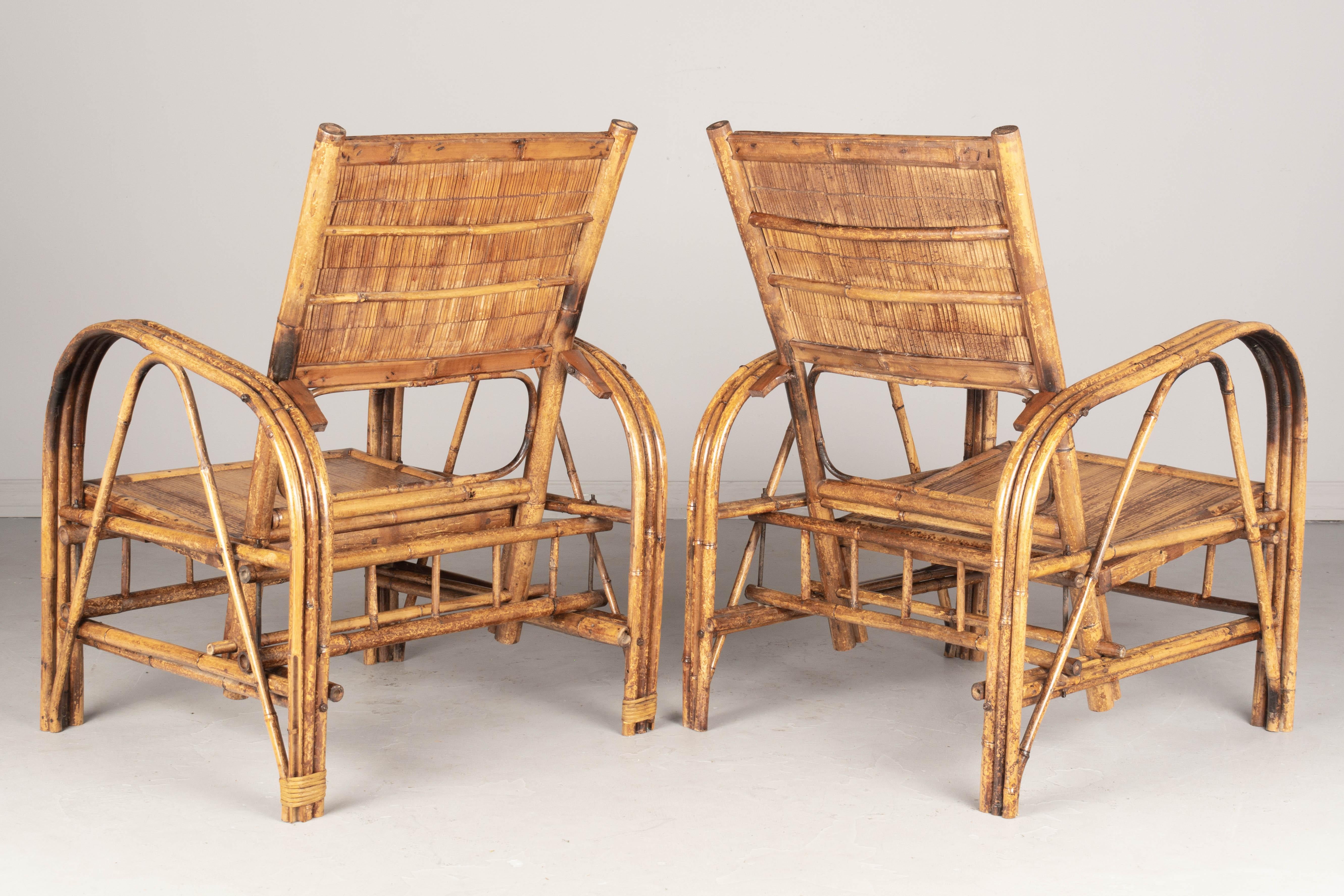 Pair of French Art Deco Bamboo Lounge Chairs 2