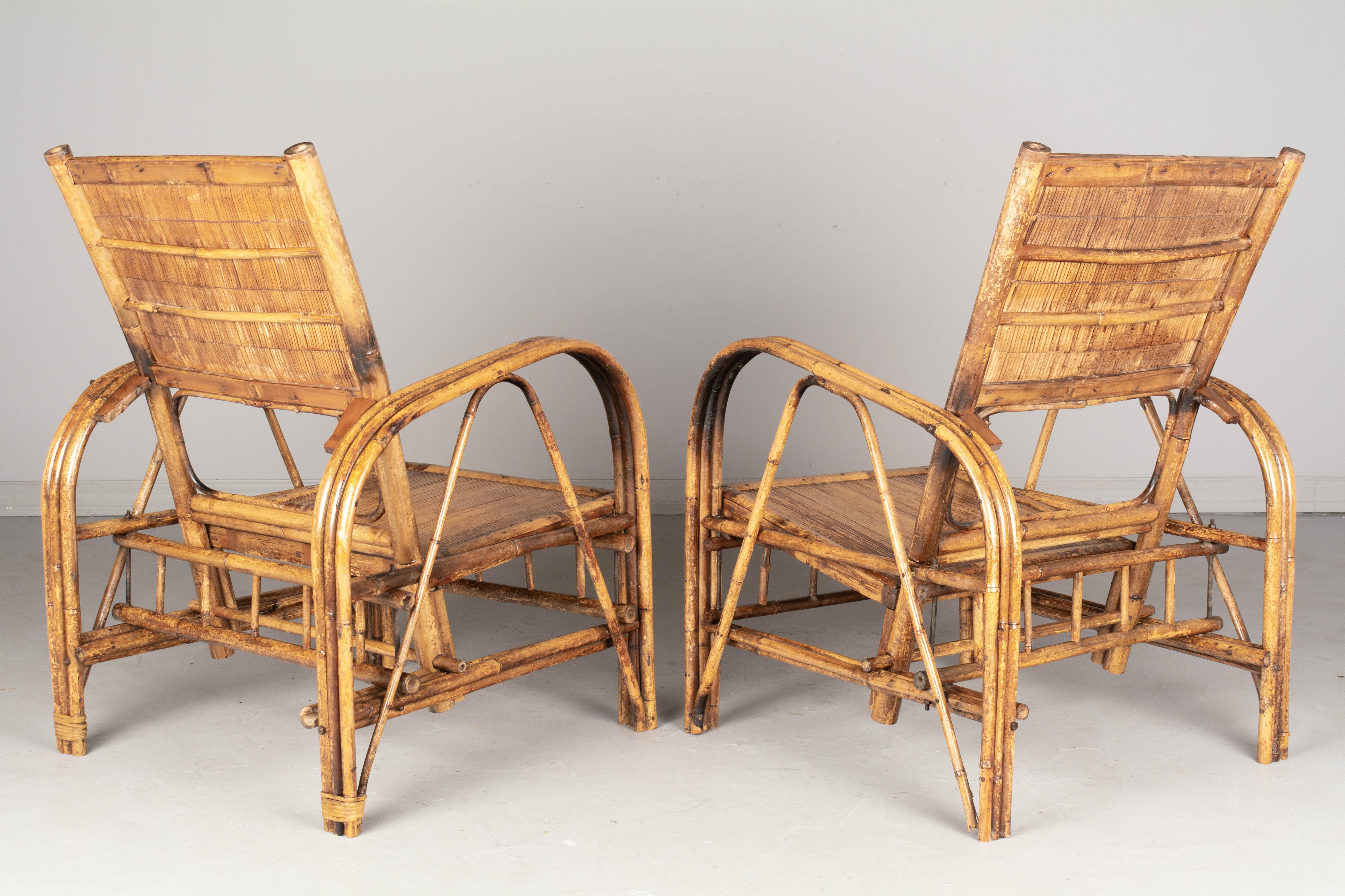 Pair of French Art Deco Bamboo Lounge Chairs 3