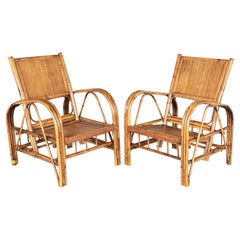 Vintage Pair of French Art Deco Bamboo Lounge Chairs
