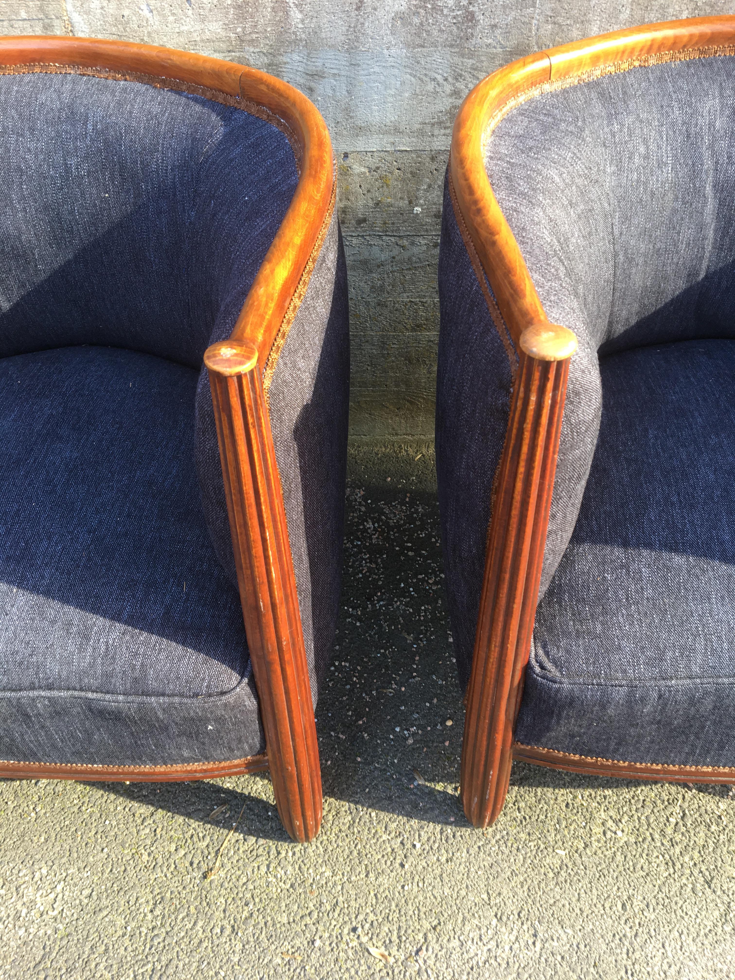 Pair of French Art Deco Barrel Club Chairs. 1