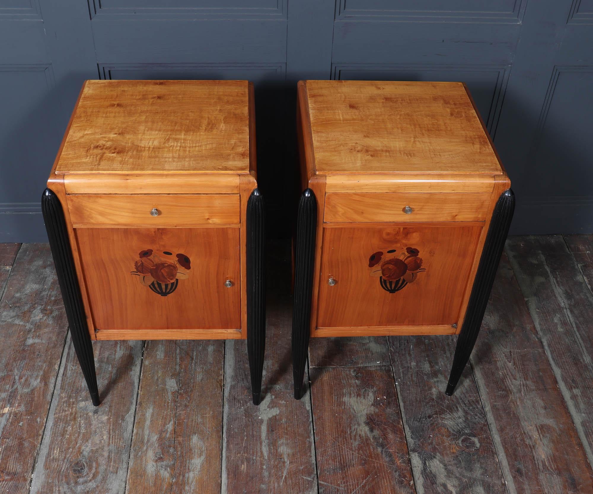 Cherry Pair of French Art Deco bedside Cabinets For Sale