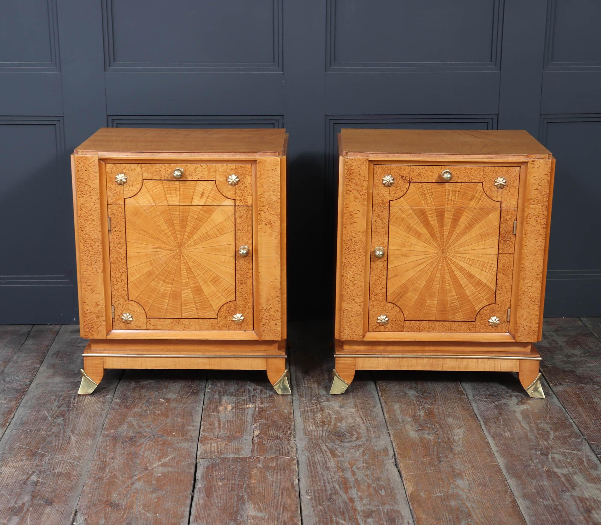 Birch Pair Of French Art Deco Bedside Cabinets For Sale