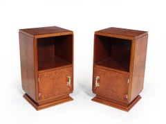 Pair of French Art Deco Bedside Cabinets in Amboyna