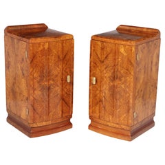 Pair of French Art Deco Bedside Cabinets in Amboyna