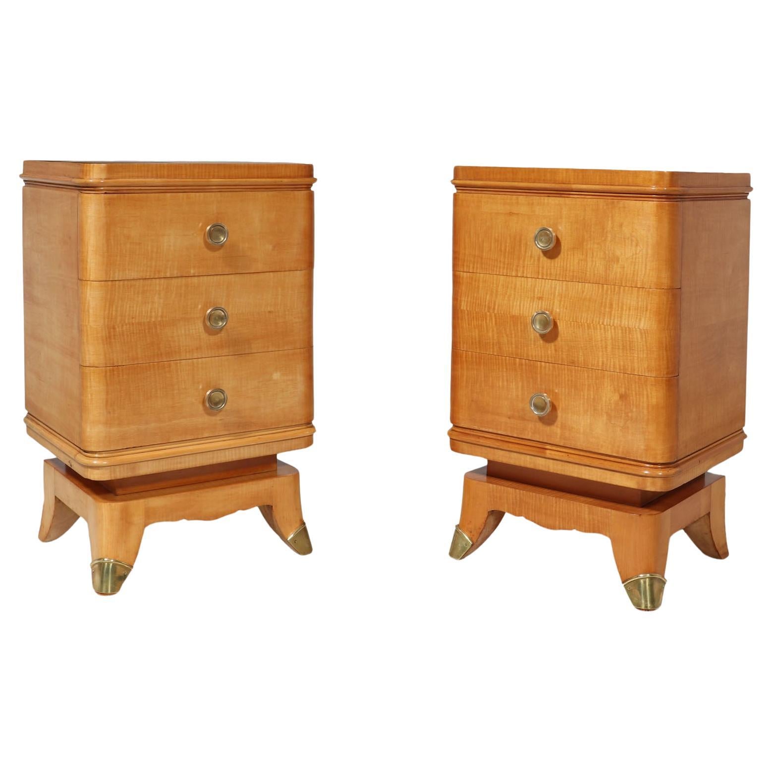 Pair of French Art Deco Bedside Chests in Sycamore For Sale