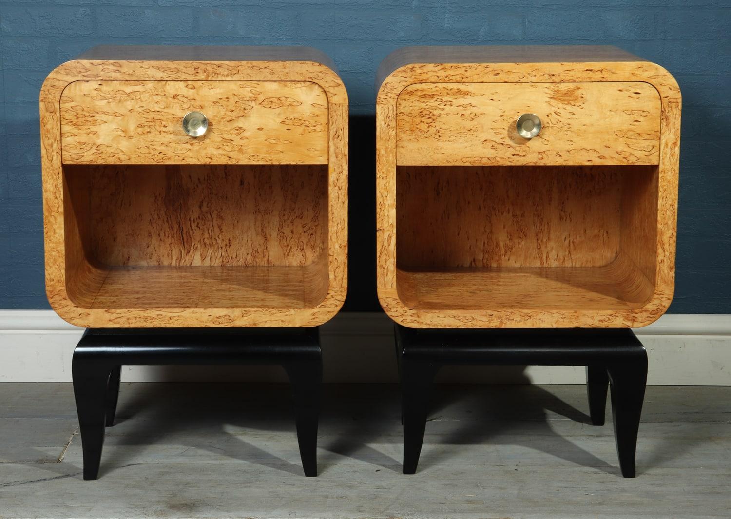 Wood Pair of French Art Deco Bedside Tables