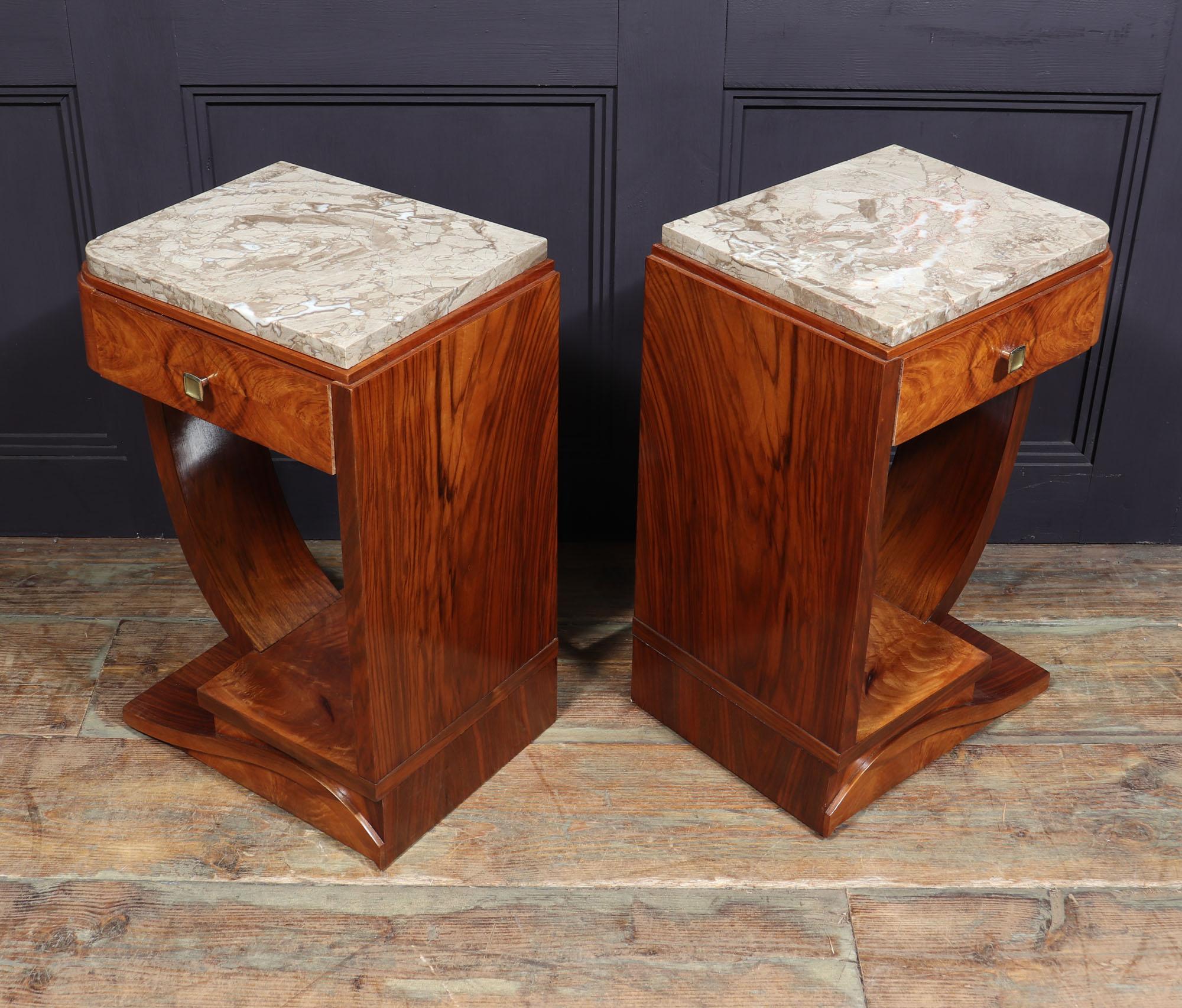 Walnut Pair of French Art Deco Bedside Tables