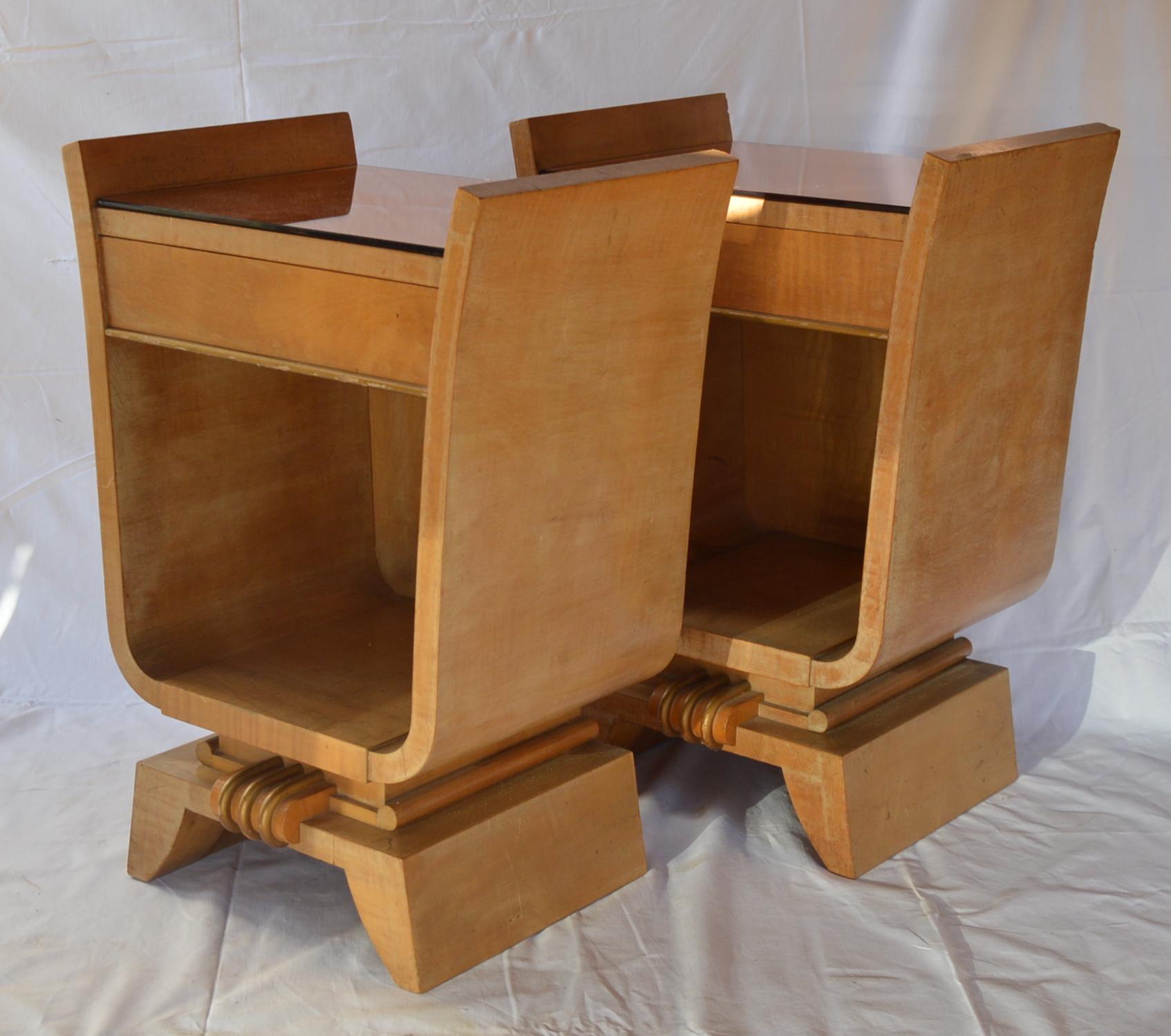 Glass Pair of French Art Deco Bedside Tables from the 1930s