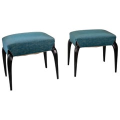 Pair of French Art Deco Ebonized Beechwood Stools