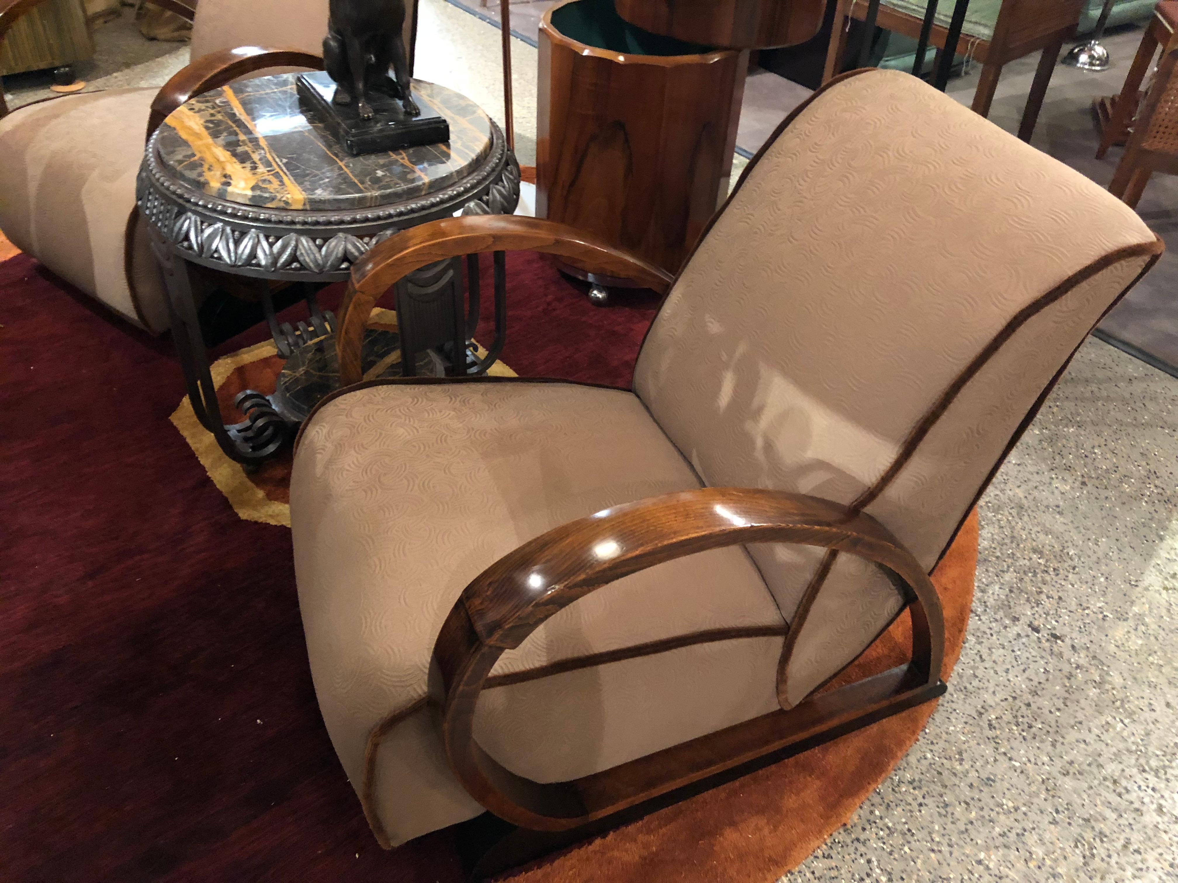 Mid-20th Century Pair of French Art Deco Bent Wood Custom Upholstered Chairs