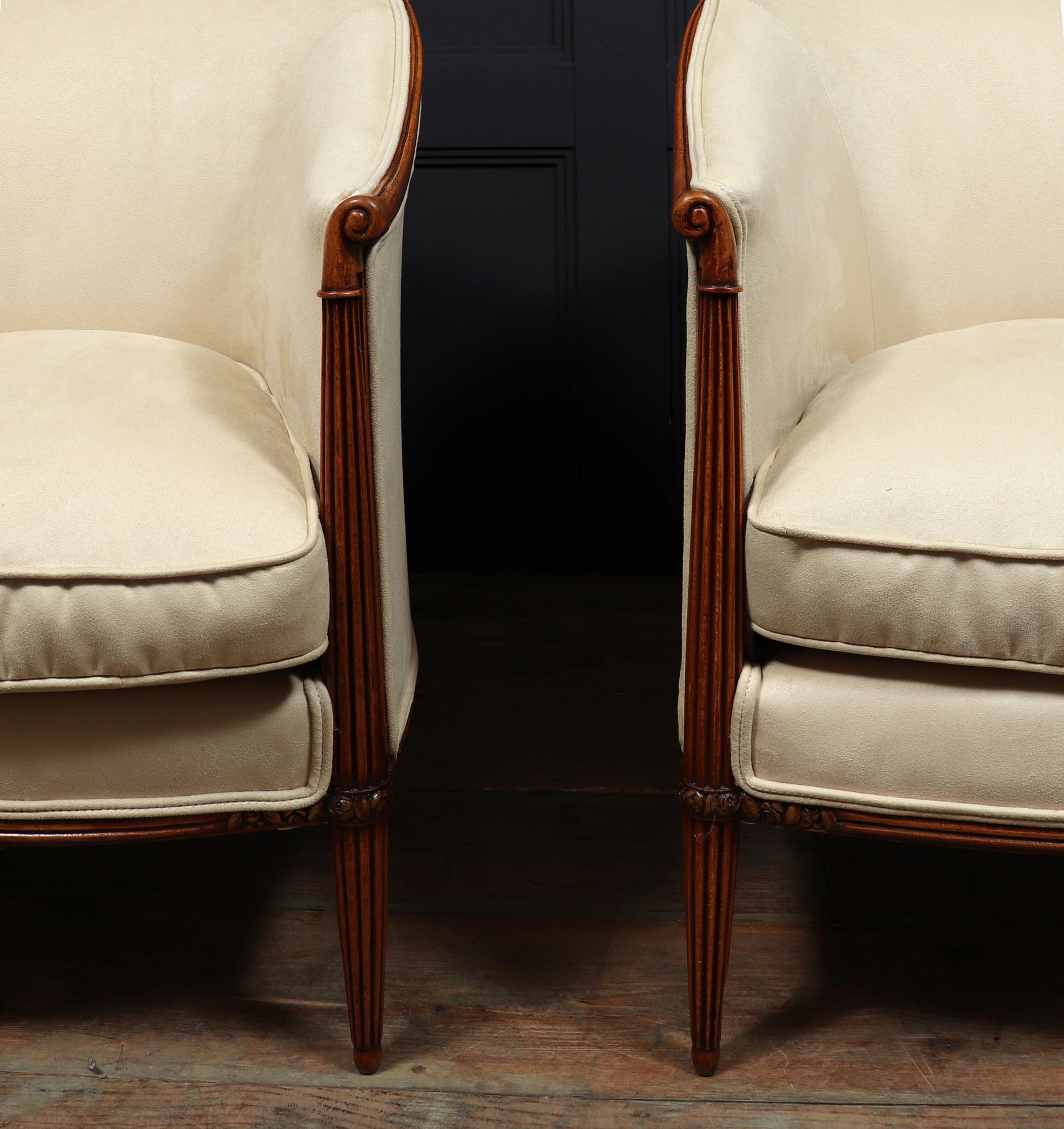 Pair of French Art Deco Bergere Armchairs 6