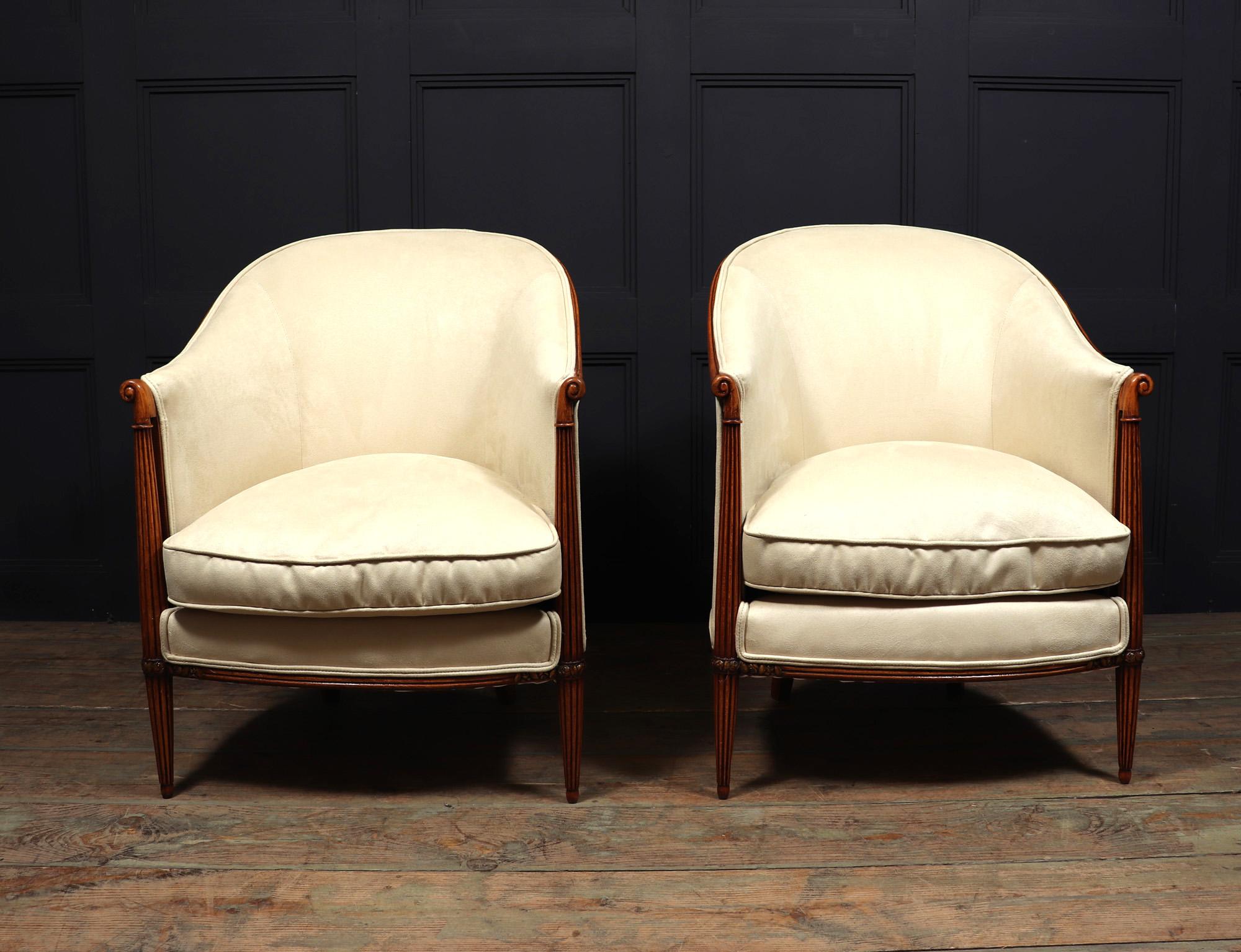 Early 20th Century Pair of French Art Deco Bergere Armchairs