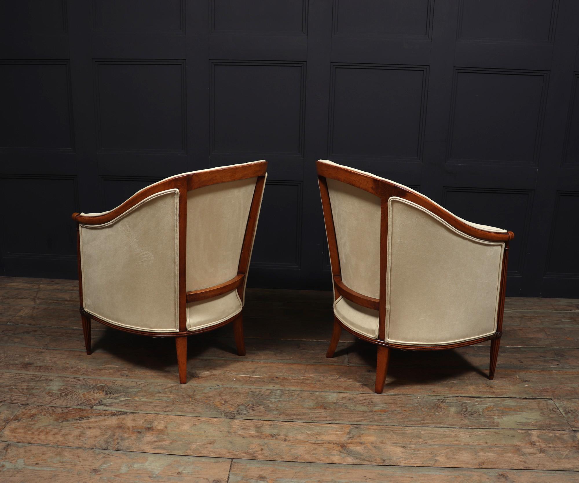 Fabric Pair of French Art Deco Bergere Armchairs