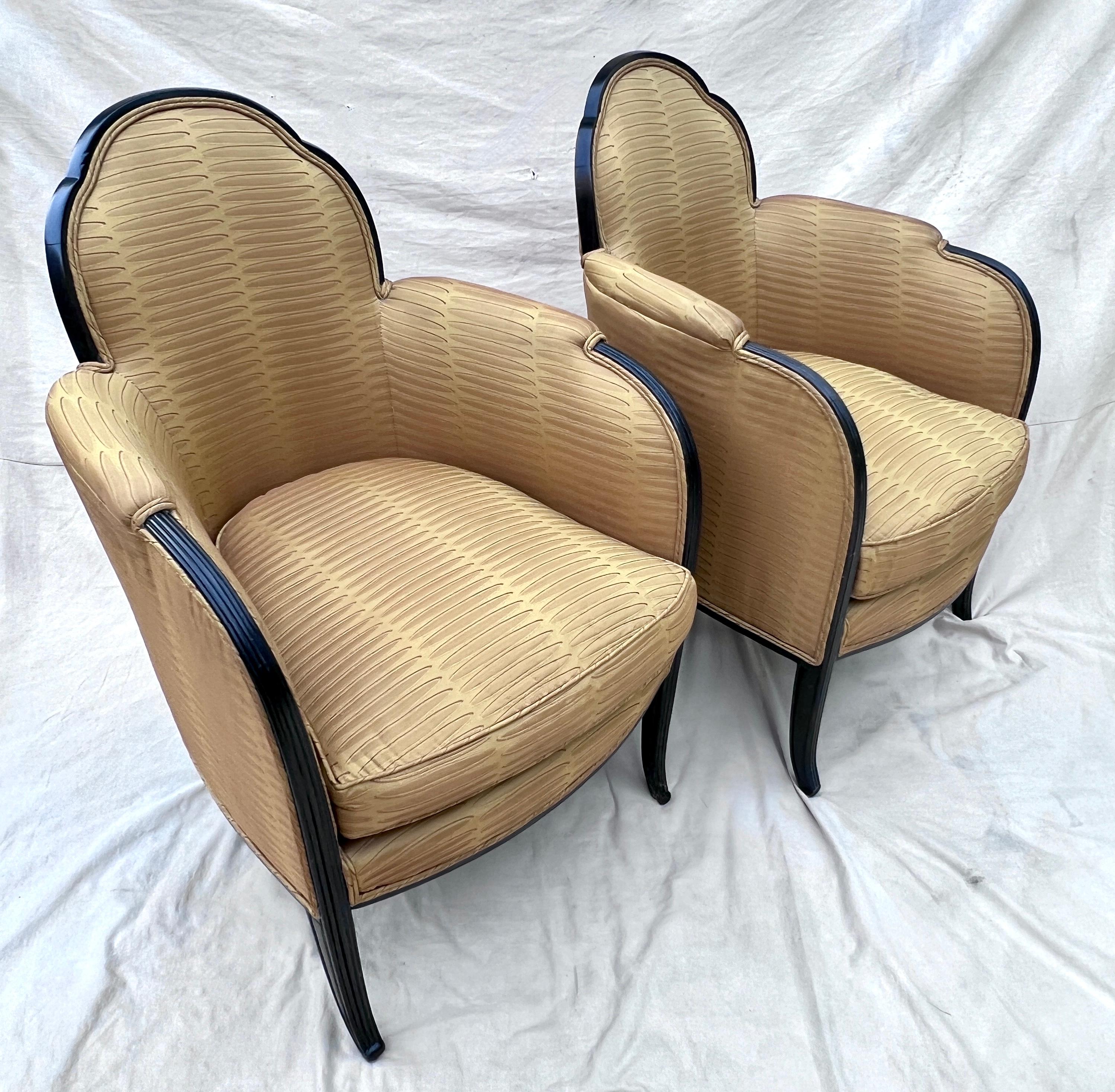 Pair of French Art Deco Bergere Chairs in the Style of Paul Follot For Sale 4