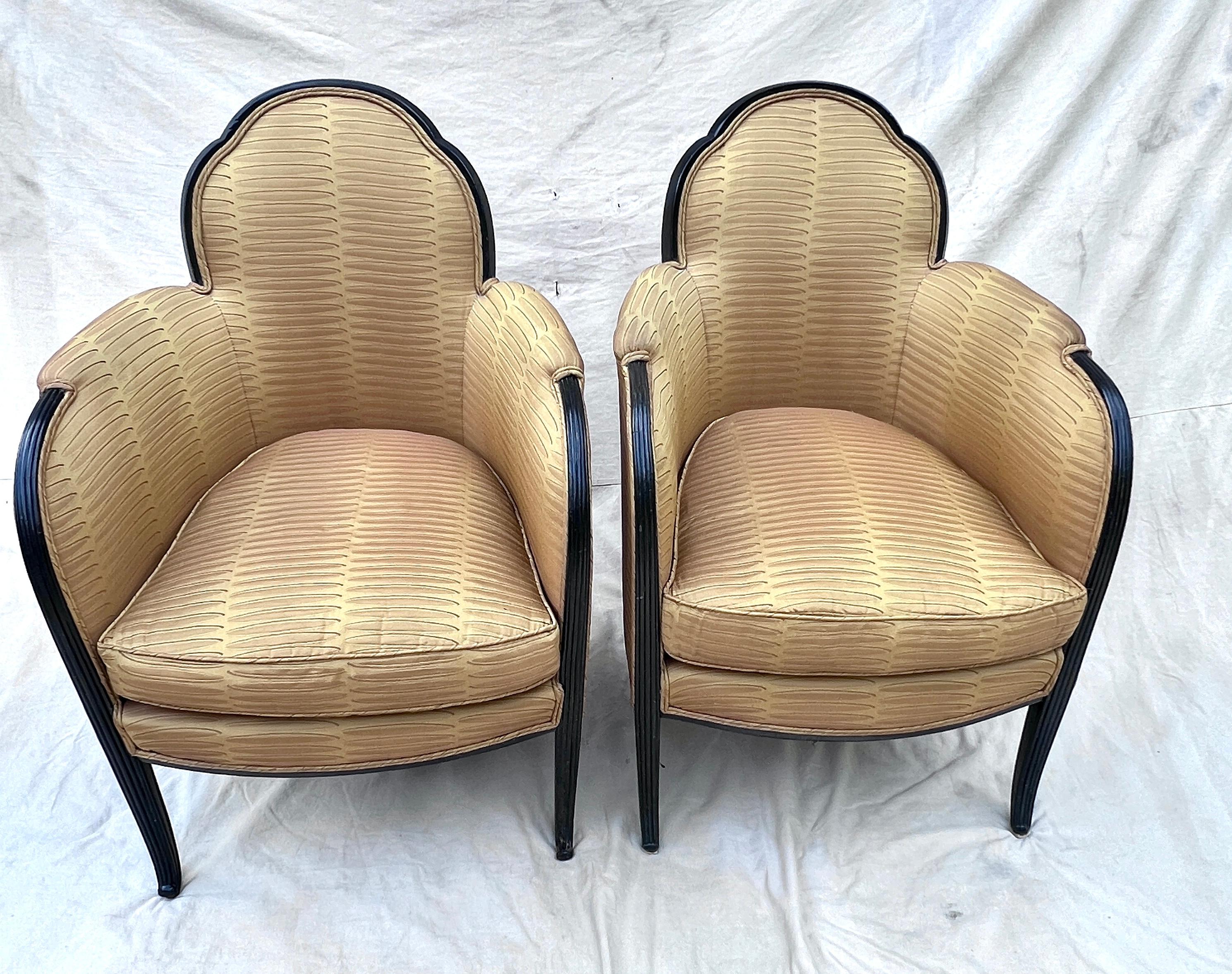 Pair of French Art Deco Bergere Chairs in the Style of Paul Follot For Sale 6
