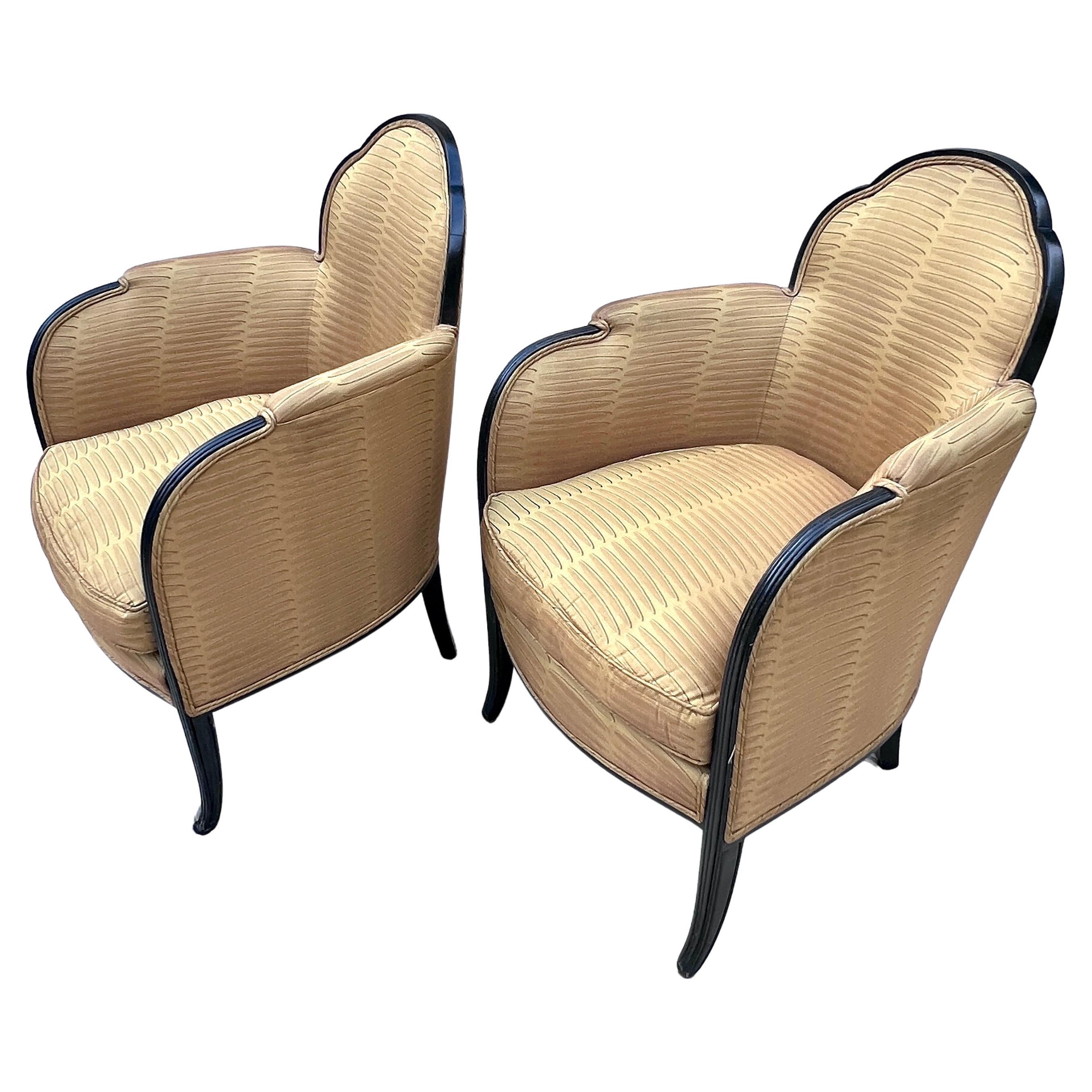 Pair of French Art Deco Bergere Chairs in the Style of Paul Follot