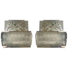 Pair of French Art Deco Bird Sconces with Geometric Motif by Sabino