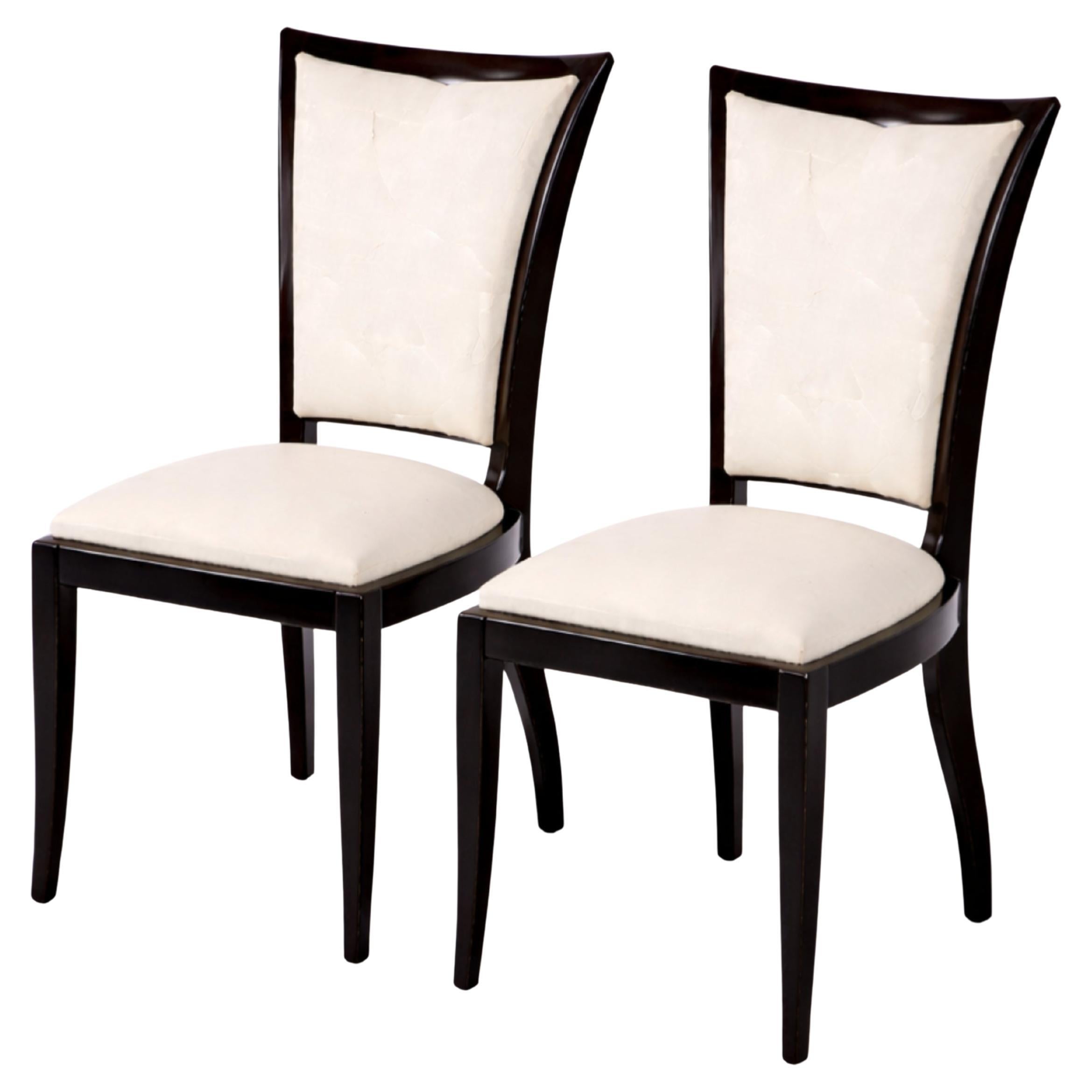 Pair of French Art Deco Black Lacquer Chairs – Jules Leleu Style, 20th Century