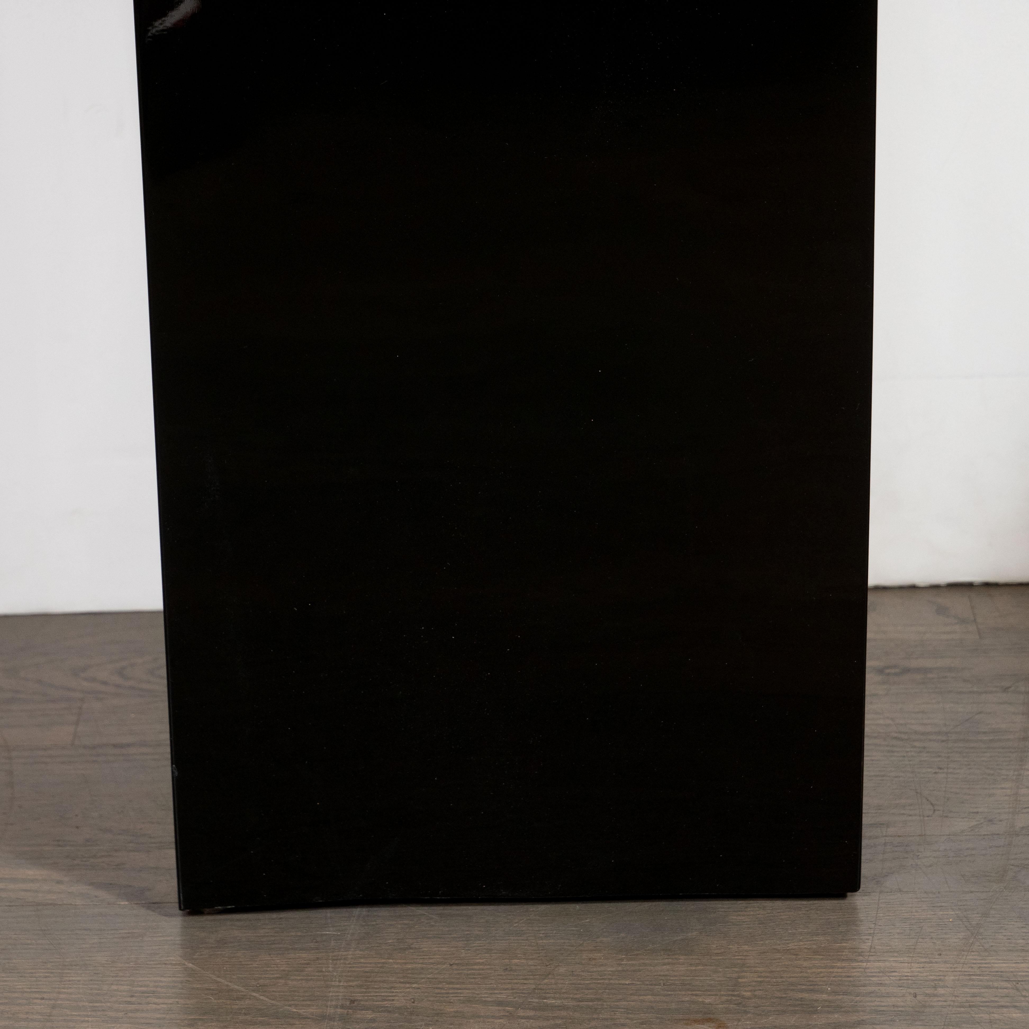 French Art Deco Black Lacquer & Fluted Walnut Skyscraper Style Pedestal In Excellent Condition In New York, NY