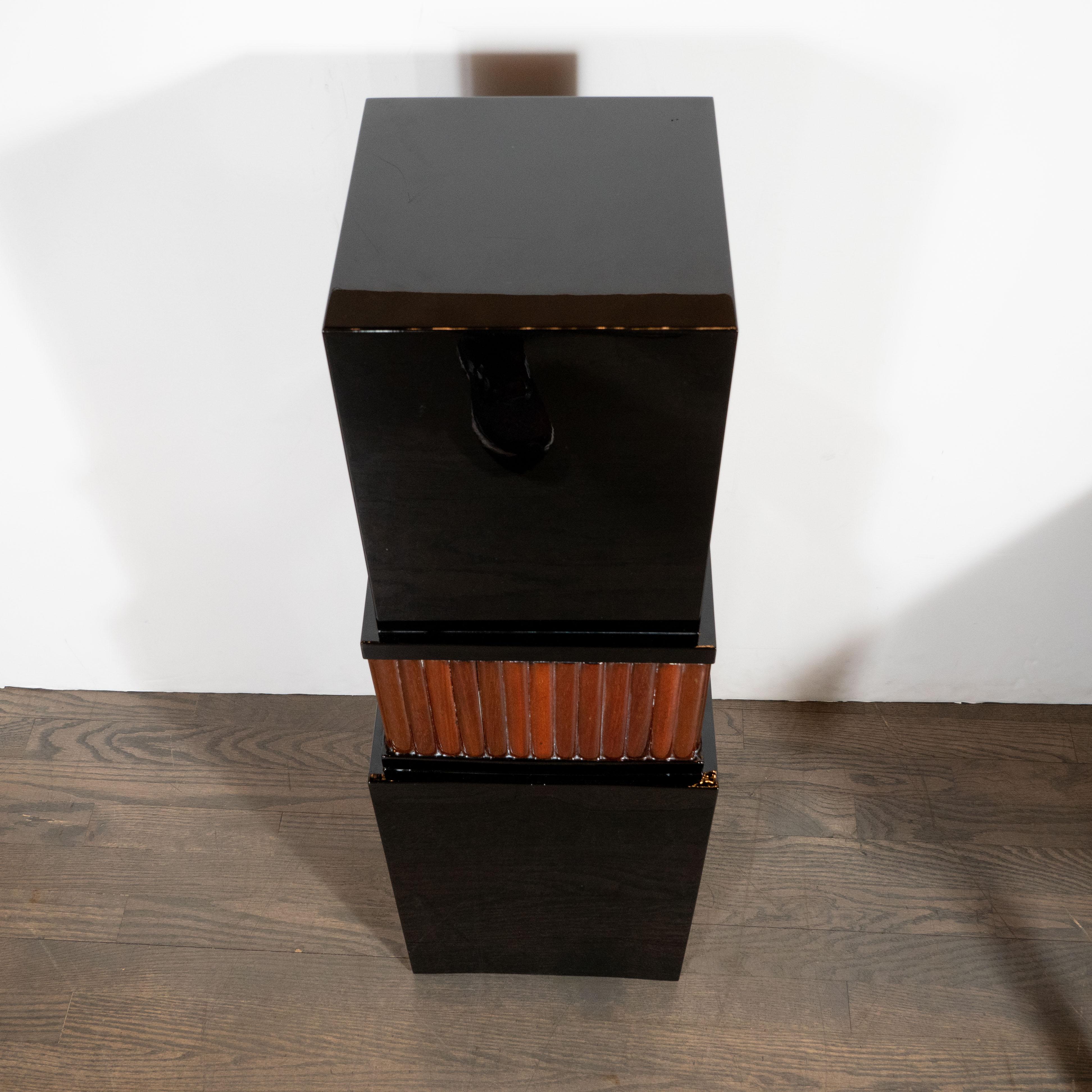 French Art Deco Black Lacquer & Fluted Walnut Skyscraper Style Pedestal 5