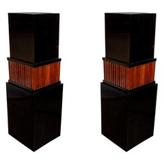 Pair of French Art Deco Black Lacquer
Fluted Walnut Skyscraper Style Pedestals Pair of French Art Deco Black Lacquer
Fluted Walnut Skyscraper Style Pedestals