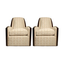 Pair of French Art Deco Black Lacquered Armchairs