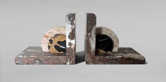 Pair Of French Art Deco Bookends In Polychrome Marble