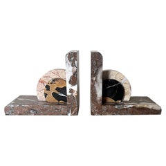 Pair Of French Art Deco Bookends In Polychrome Marble