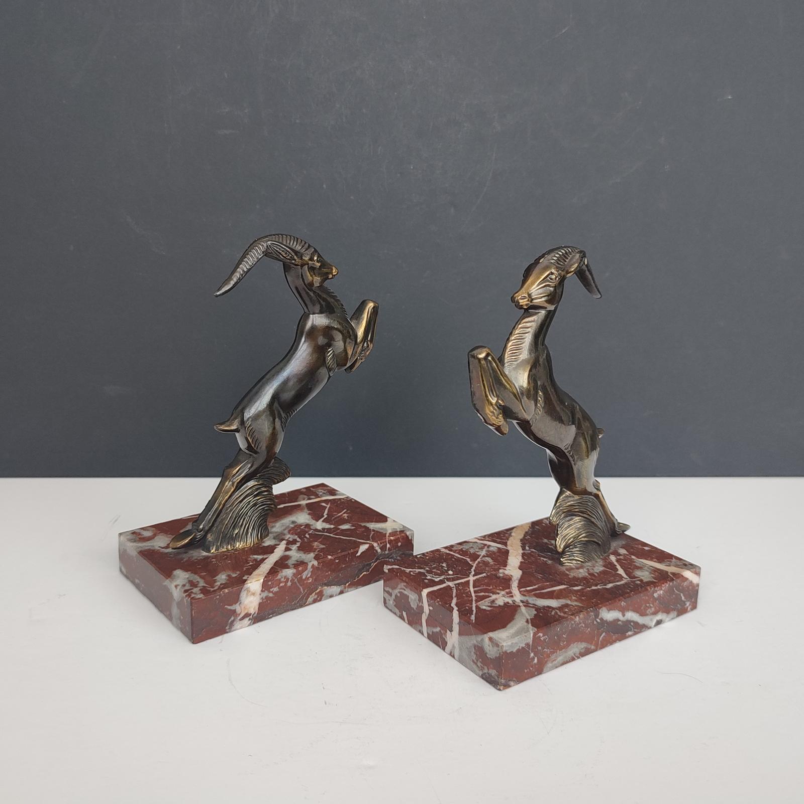 Mid-20th Century Pair of French Art Deco Bookends, Jumping Antelopes For Sale
